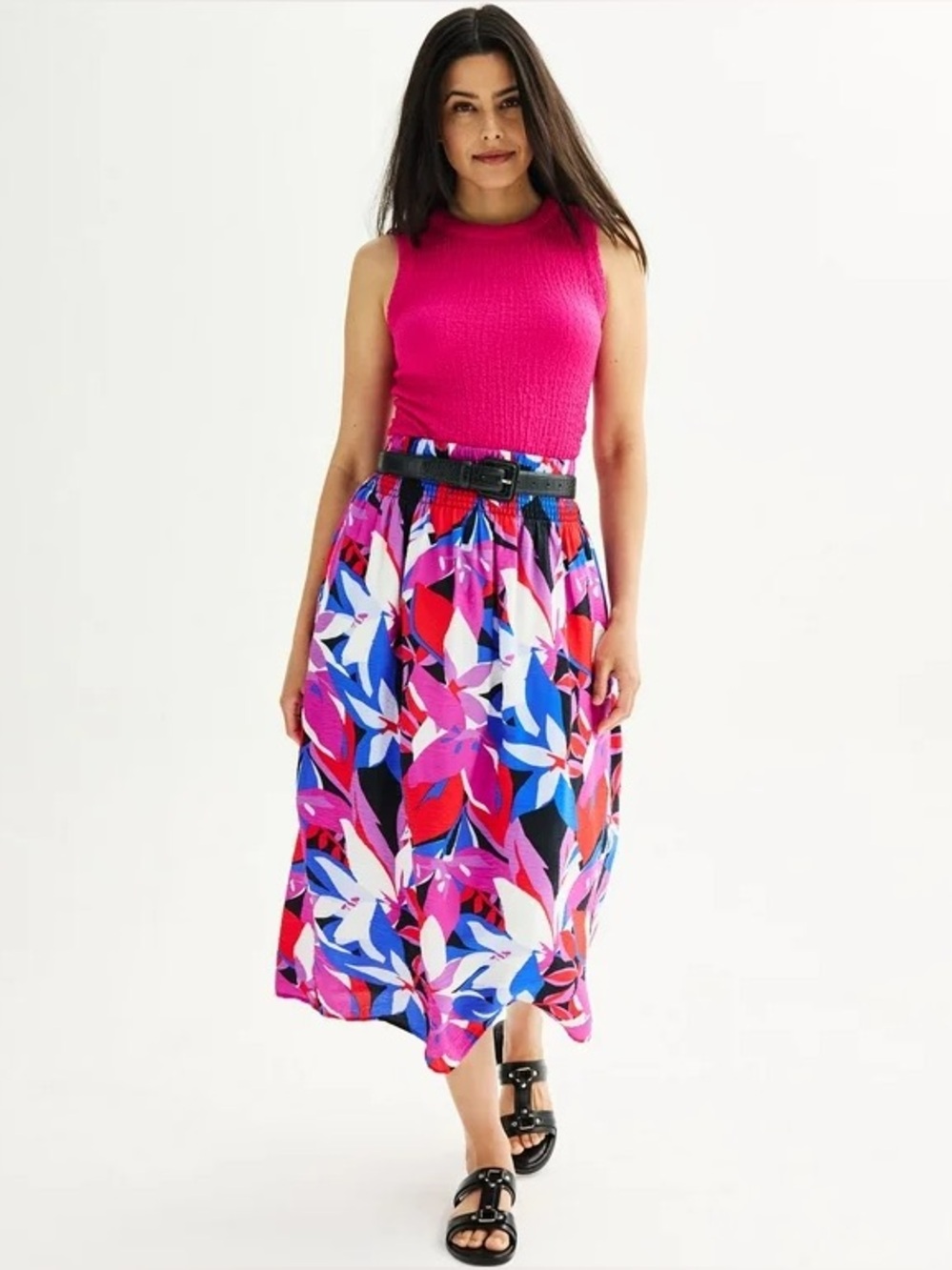 Women's Nine West Smocked Waist Midi Skirt